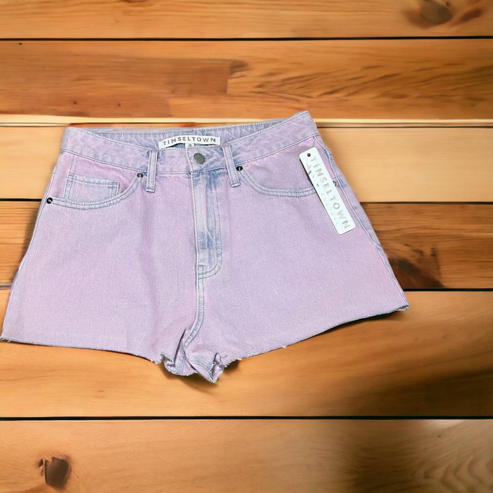 Tinseltown Denim Couture Jean Shorts Pink Wash Raw Hem Cotton Sz 28 NWT
